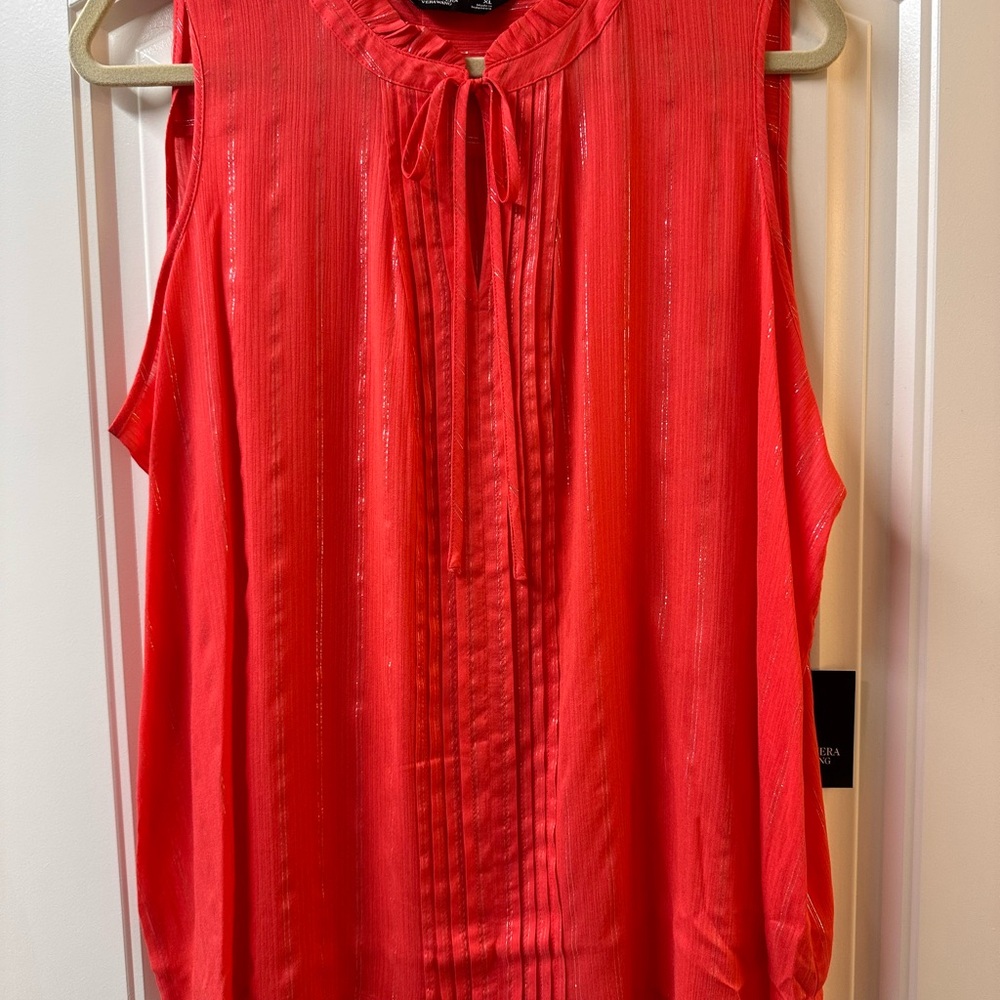 Simply Vera Vera Wang Dark Coral Sleeveless Pleated Blouse
